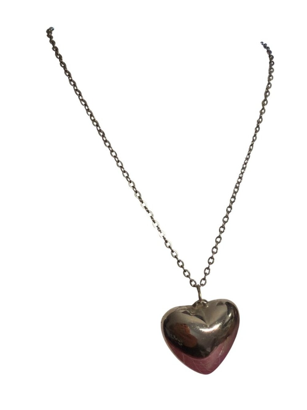 Vintage Stainless Steel Puffy Heart Pendant Necklace Y2K 22.5" Chain Estate